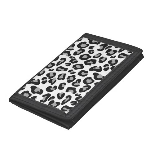 Leopard Print in Black and White with Gray Trifold Wallet