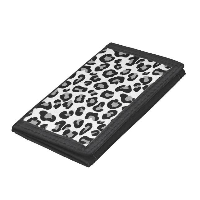 Leopard Print in Black and White with Gray Trifold Wallet (Bottom)