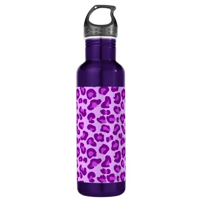 Leopard Print in Deep Purple and Lavender Stainless Steel Water Bottle (Front)