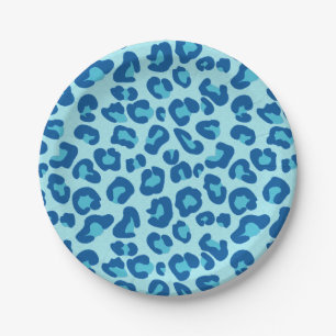 Leopard Print in Light Blue to Dark Denim Blue Paper Plates
