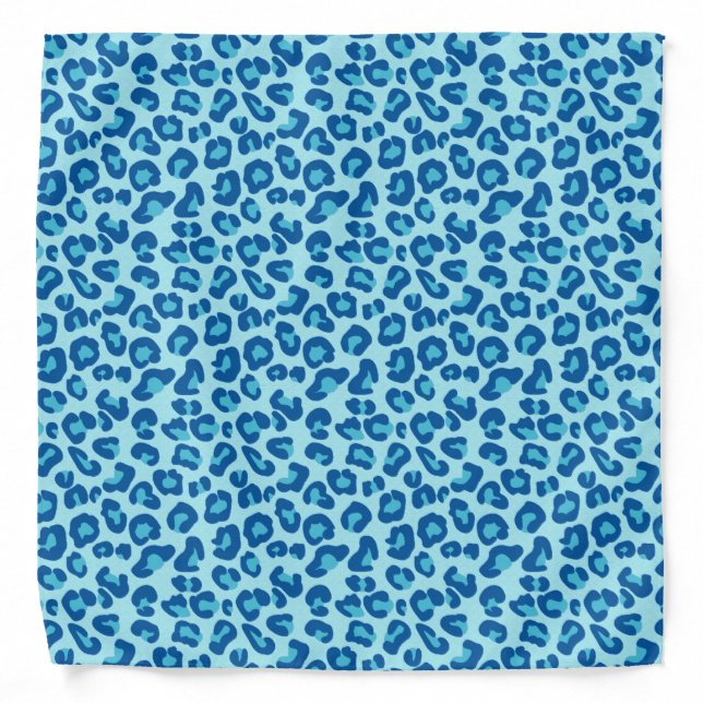 Leopard Print in Light Chambray to Dark Denim Blue Bandana (Front)
