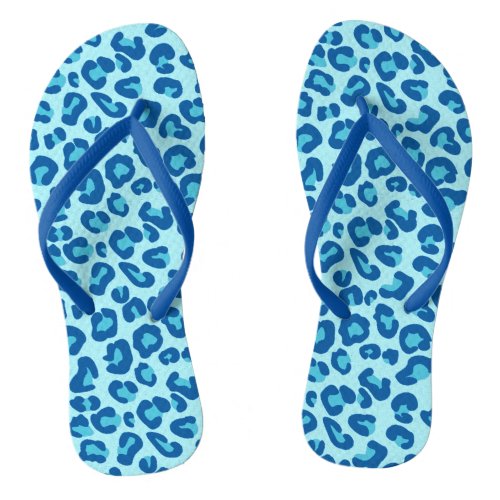 Leopard Print in Light Chambray to Dark Denim Blue Flip Flops