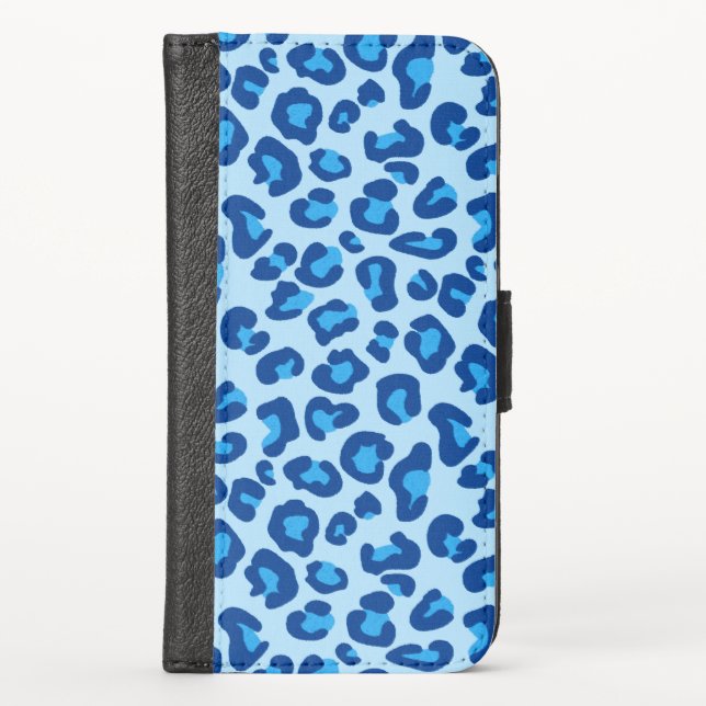 Leopard Print in Light Chambray to Dark Denim Blue iPhone Wallet Case (Front)