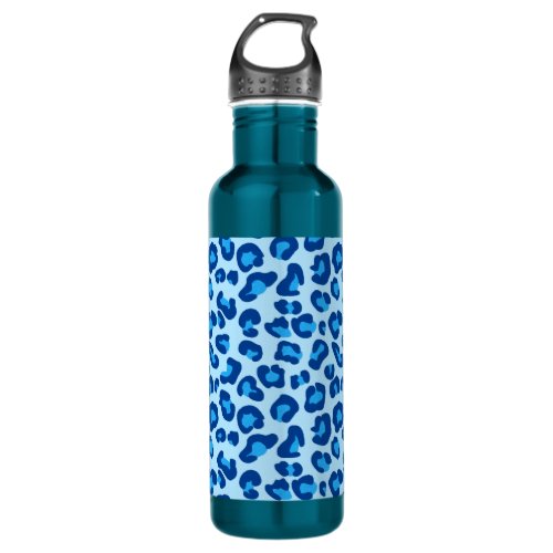 Leopard Print in Light Chambray to Dark Denim Blue Stainless Steel Water Bottle