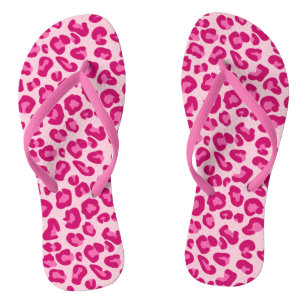 Leopard Print in Pastel Pink, Hot Pink and Fuchsia Flip Flops