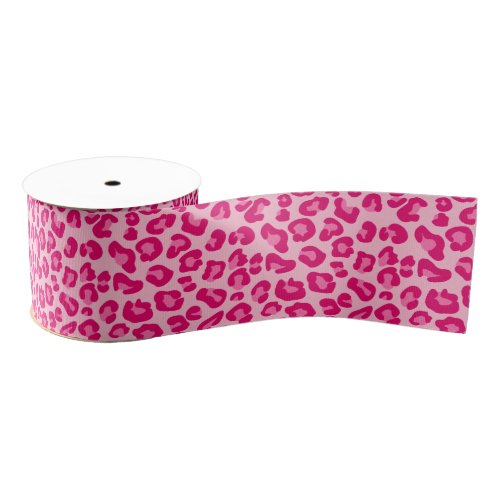 Leopard Print in Pastel Pink Hot Pink and Fuchsia Grosgrain Ribbon