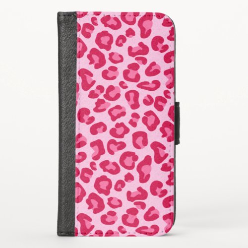 Leopard Print in Pastel Pink Hot Pink and Fuchsia iPhone X Wallet Case