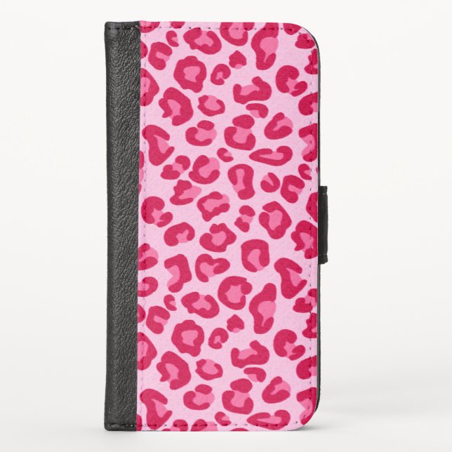 Leopard Print in Pastel Pink, Hot Pink and Fuchsia iPhone Wallet Case (Front)