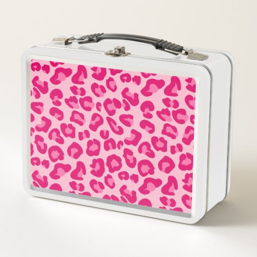 Leopard Print in Pastel Pink Hot Pink and Fuchsia Metal Lunch Box