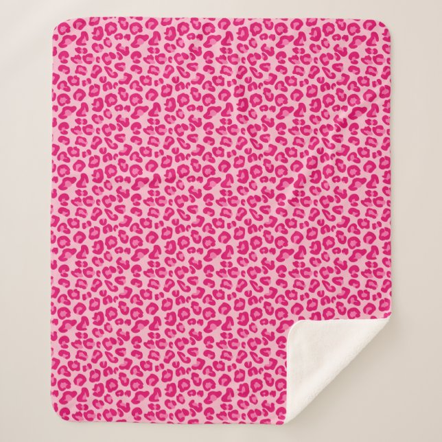 Leopard Print in Pastel Pink, Hot Pink and Fuchsia Sherpa Blanket (Front)