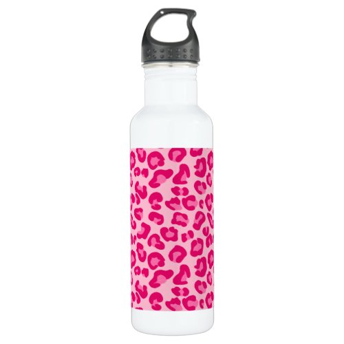 Leopard Print in Pastel Pink Hot Pink and Fuchsia Stainless Steel Water Bottle