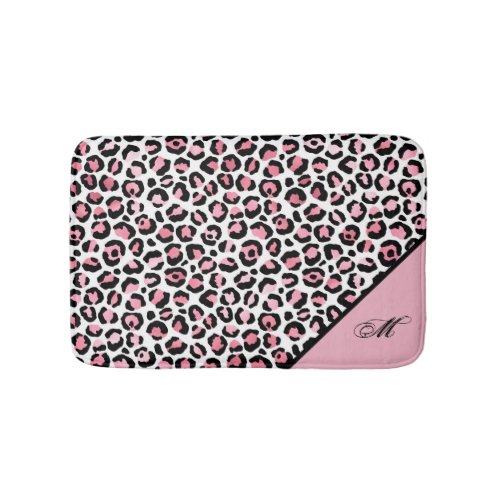 Leopard Print in Pink White  Black with Monogram Bath Mat