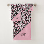 Leopard Print In Pink White &amp; Black With Monogram Bath Towel Set at Zazzle