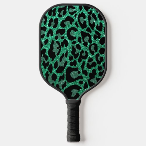 Leopard Print in Teal Glitter _ Leopard Spots Pickleball Paddle