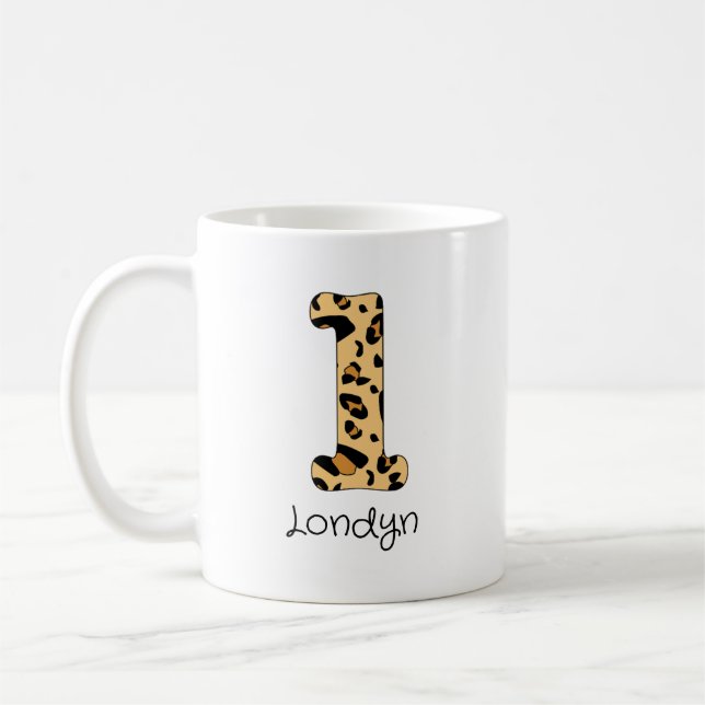 Leopard Print Initial l Lowercase and Name Coffee Mug (Left)