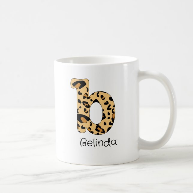 Leopard Print Initial Lowercase b and Name Coffee Mug (Right)