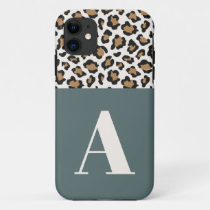 Leopard print initial typography bold modern chic iPhone 11 case