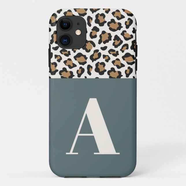 Leopard print initial typography bold modern chic Case-Mate iPhone case (Back)