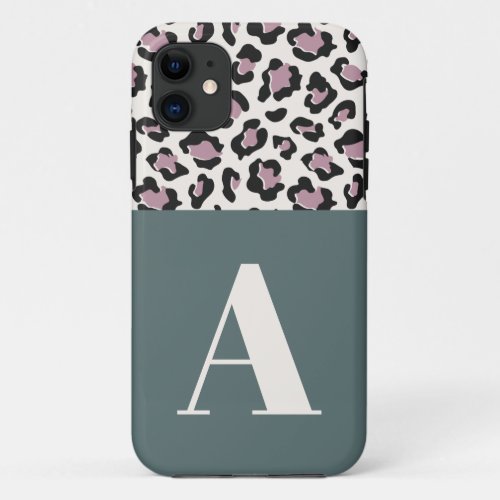 Leopard print initial typography bold modern chic  iPhone 11 case