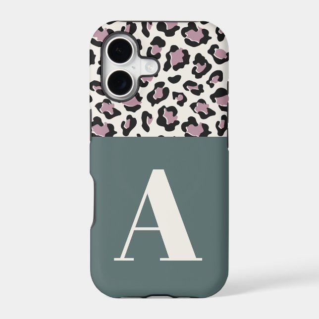 Leopard print initial typography bold modern chic  iphone case (Back)