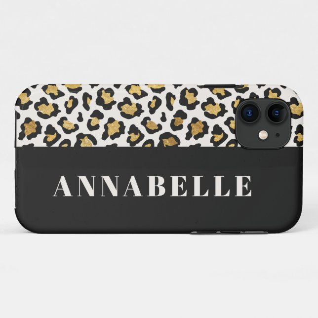 Leopard print initial typography bold modern gold Case-Mate iPhone case (Back (Horizontal))