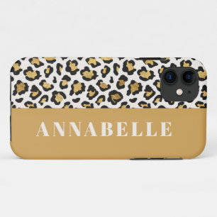 Leopard print initial typography bold modern gold iPhone 11 case