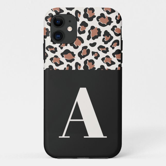 Leopard print initial typography modern terracotta Case-Mate iPhone case (Back)