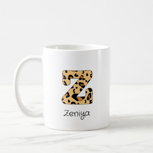 Leopard Print Initial z Lowercase and Name Coffee Mug (Left)