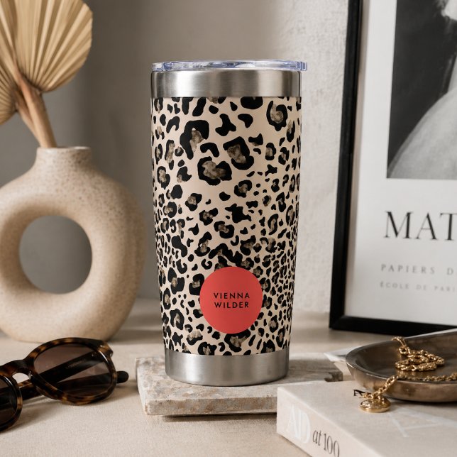 Leopard Print Insulated Tumbler | 20oz Cup (A fashionable thermal tumbler that blends bold animal print with a polished personalized touch.)