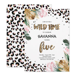 Leopard Print Jungle Safari 5th Birthday Party  Invitation