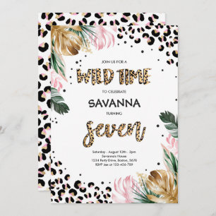 Leopard Print Jungle Safari 7th Birthday Party Invitation