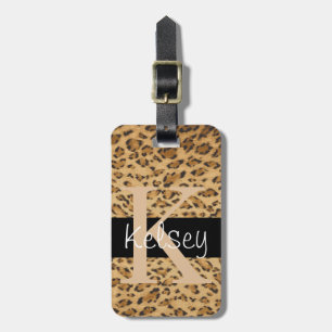 Leopard Print K monogram initials Luggage Tag