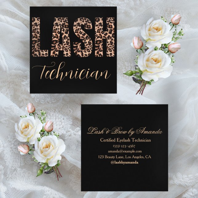 Leopard Print Lash Tech Bold Minimalist Design Square Business Card (Creator Uploaded)