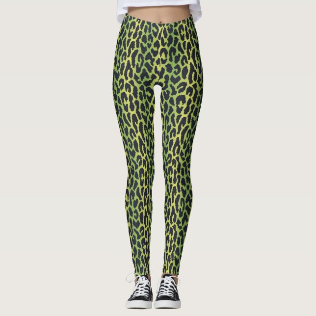 Leopard Print Leggings in Jungle Green (Front)