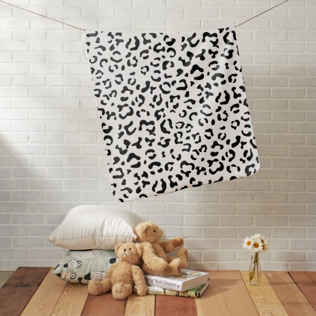 Leopard Print, Leopard Spots, Black And White Baby Blanket (In Situ)