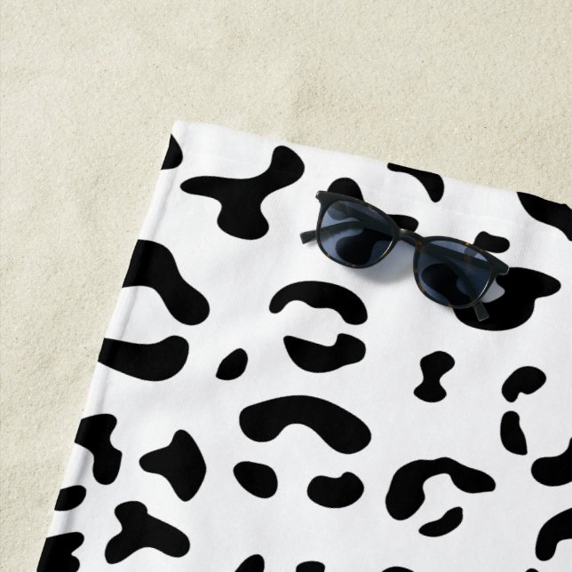 Leopard Print, Leopard Spots, Black And White Beach Towel (In Situ)