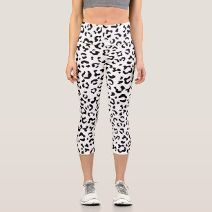 Snow Leopard Cheetah Print Leggings Black and White Animal Print Capri LEGGINGS  WOMENS Capri Leggings Yoga Pants Women's Yoga Capri Leggings