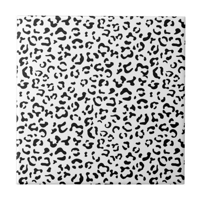 Leopard Print, Leopard Spots, Black And White Ceramic Tile (Front)