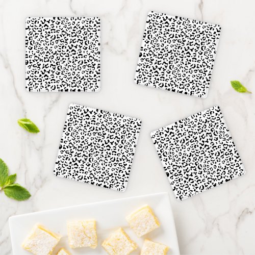 Leopard Print Leopard Spots Black And White Coaster Set