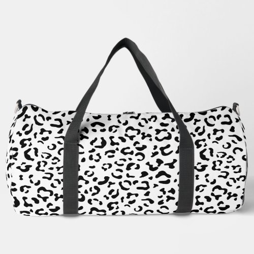 Leopard Print Leopard Spots Black And White Duffle Bag
