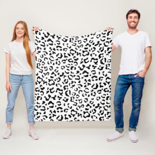 Leopard Print, Leopard Spots, Black And White Fleece Blanket