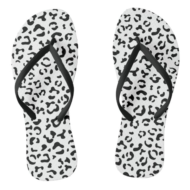 Leopard Print, Leopard Spots, Black And White Flip Flops (Footbed)