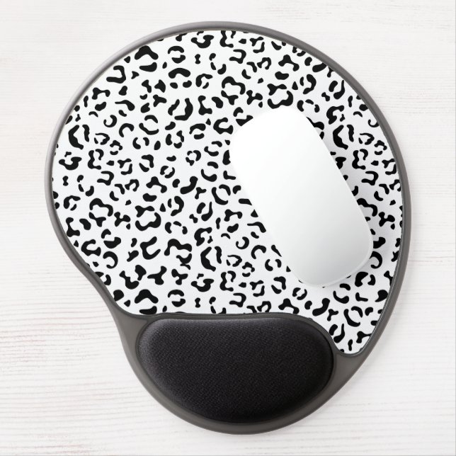 Leopard Print, Leopard Spots, Black And White Gel Mouse Pad (Left Side)