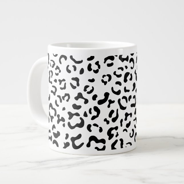 Leopard Print, Leopard Spots, Black And White Giant Coffee Mug (Front Left)