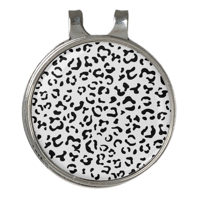 Leopard Print, Leopard Spots, Black And White Golf Hat Clip (Front)