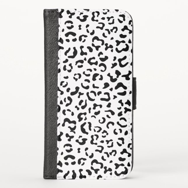 Leopard Print, Leopard Spots, Black And White iPhone Wallet Case (Front)