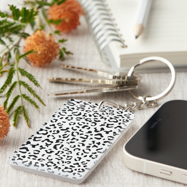 Leopard Print, Leopard Spots, Black And White Keychain (Front Right)