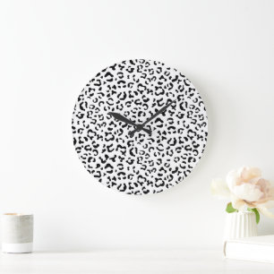 Leopard Print, Leopard Spots, Black And White Large Clock