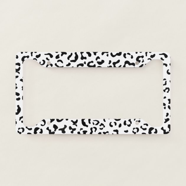 Black Leopard Print License Plate Frame – Aluminum, Rust-Proof, With Screws – Fits Standard US/Canada Plates