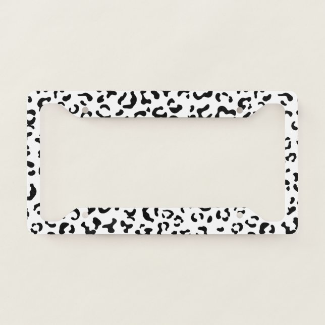 Leopard Print, Leopard Spots, Black And White License Plate Frame (Front)